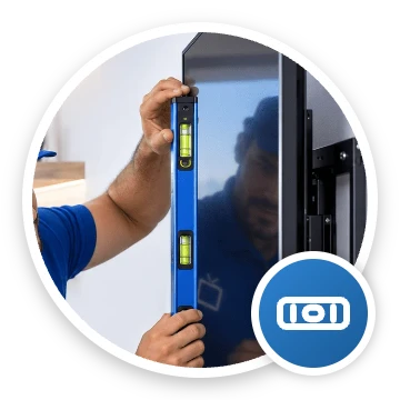 Técnico de InstaTV nivelando una pantalla al milímetro